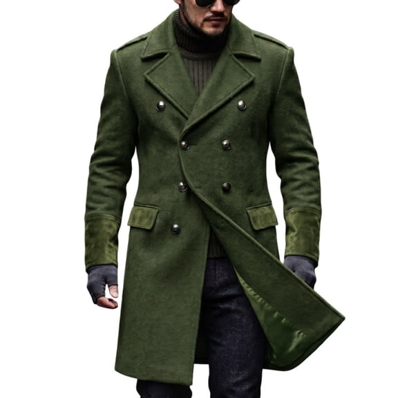 Trench Coat Men Vintage Double Breasted Winter Wool Blend Lapel Medium Long Jackets Business Long Regular Fit Warm Outfits