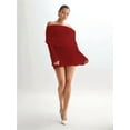 thumbnail image 5 of Women'S Off Shoulder Mini Skirt Bodycon Long Sleeve Crochet Out Going Mesh Elegant Sweater Dress Red M, 5 of 7