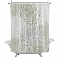 thumbnail image 2 of Floral Pattern Shower Curtain for Bathroom Decor, Outline White Green Chrysanthemum Graphic Waterproof Fabric Shower Curtain, 66"x72" Set with 12 Hooks, 2 of 9