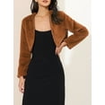 thumbnail image 5 of MODA NOVA Juniors Collarless Long Sleeve Open Front Faux Fur Shrug Cropped Coat, 5 of 6