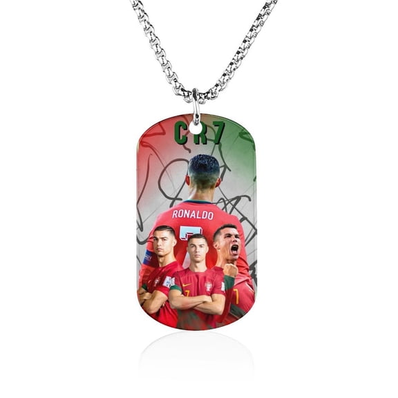 Printed Link Chain Necklace Cristiano Ronaldo Pendant Stainless Steel Dog Tag for Men Women