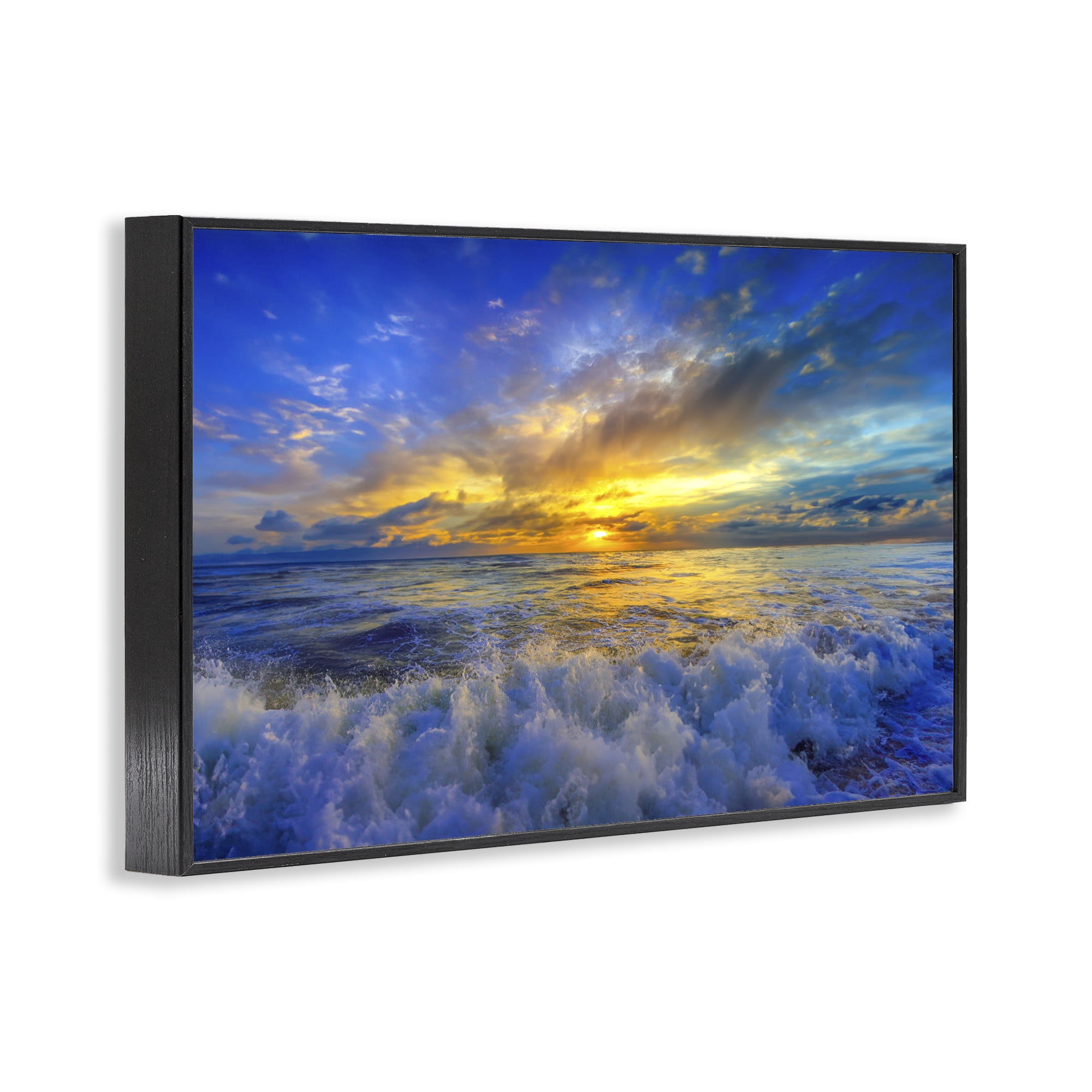 Stupell Industries Golden Blue Sunset over Waves Black Framed Giclee Art, design by Eszra Tanner