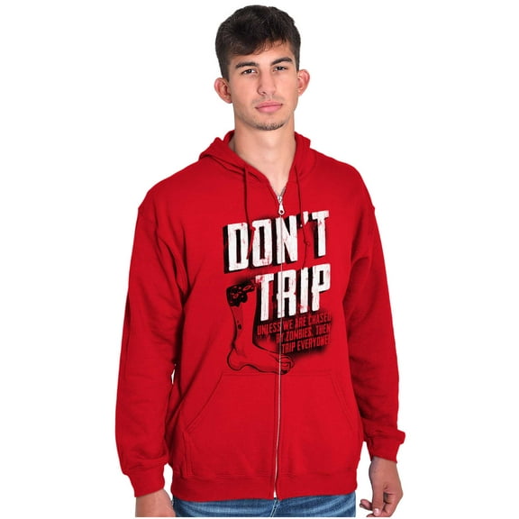 Sarcastic Don't Trip Zombie Joke Zip Up Hoodie Men's Women's Brisco Brands S