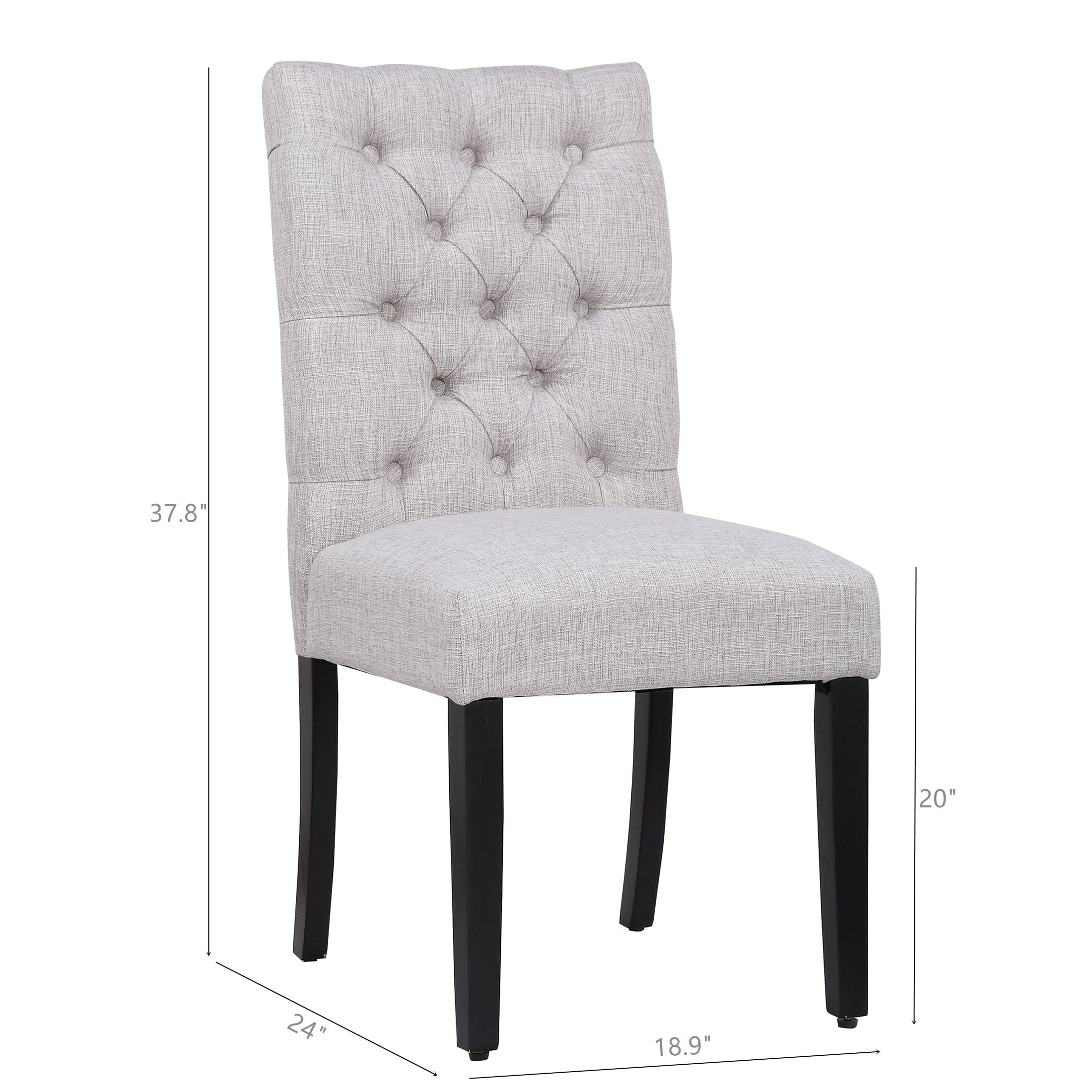 Polytrends Grandview Tufted Upholstered Linen Fabric Dining Chair Light Gray