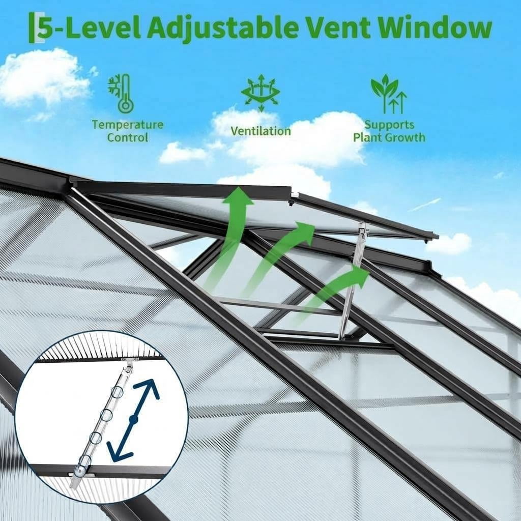 14x8ft Heavy Duty Walk-in Greenhouse, Aluminum Frame & Twin Wall Polycarbonate Panels, Ventilated with Rain Gutter System for Backyard & Patio Gardening