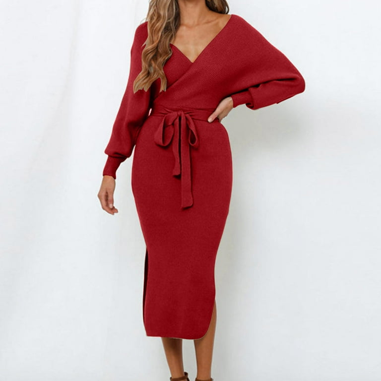 knee length dresses for ladies ORANGE LONG SLEEVE Midi Dress main image 1