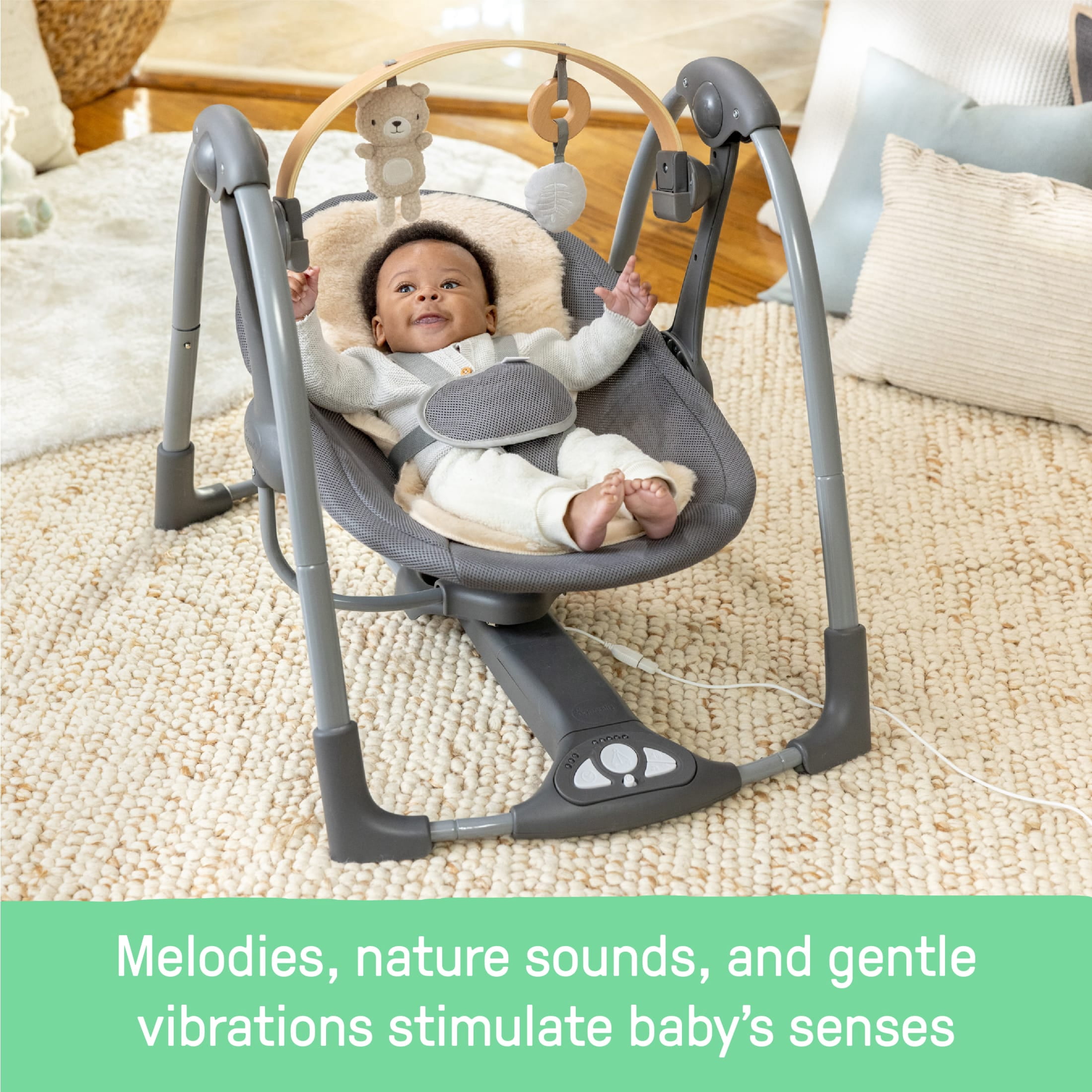 Ingenuity Every Season Swing and Go Portable Swing, Grey, Infants Ages 0-9 Months, Wesley
