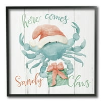 Stupell Industries Nautical Sandy Claws Crab Holiday Painting Black Framed Art Print Wall Art, 12 x 12