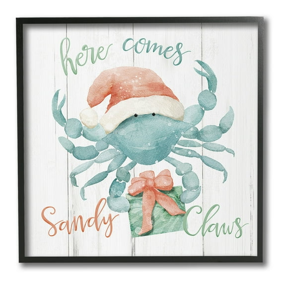 Stupell Industries Nautical Sandy Claws Crab Holiday Painting Black Framed Art Print Wall Art, 12 x 12