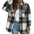 thumbnail image 3 of Women's Plaid Shacket Jacket Casual Long Sleeve Button Down Lapel Collar Outerwear 2025 Fall Winter Cozy Coat with Pockets, 3 of 3