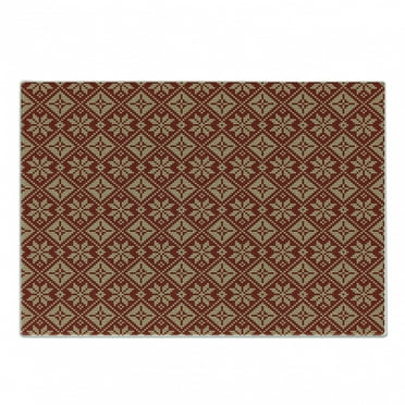 Snowflake Cutting Board, Geometric Composition with Herringbone Zigzag Pattern Bicolor Motifs Illustration, Decorative Tempered Glass Cutting and Serving Board, Small Size, Ruby Beige, by Ambesonne