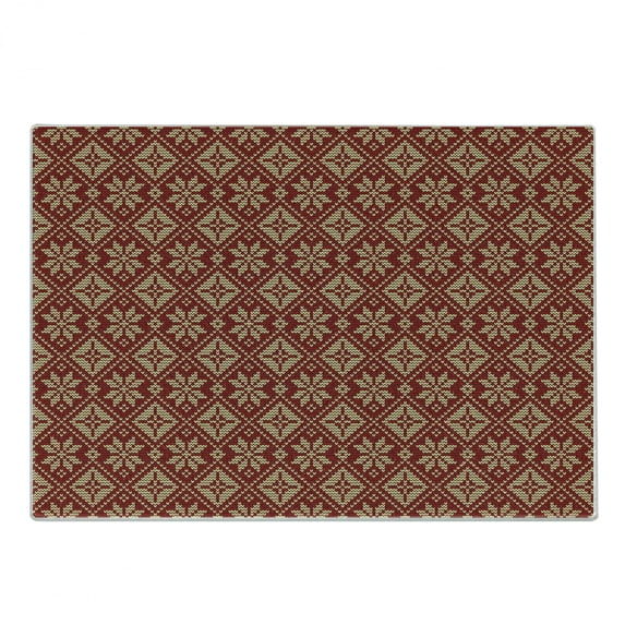 Snowflake Cutting Board, Geometric Composition with Herringbone Zigzag Pattern Bicolor Motifs Illustration, Decorative Tempered Glass Cutting and Serving Board, Small Size, Ruby Beige, by Ambesonne