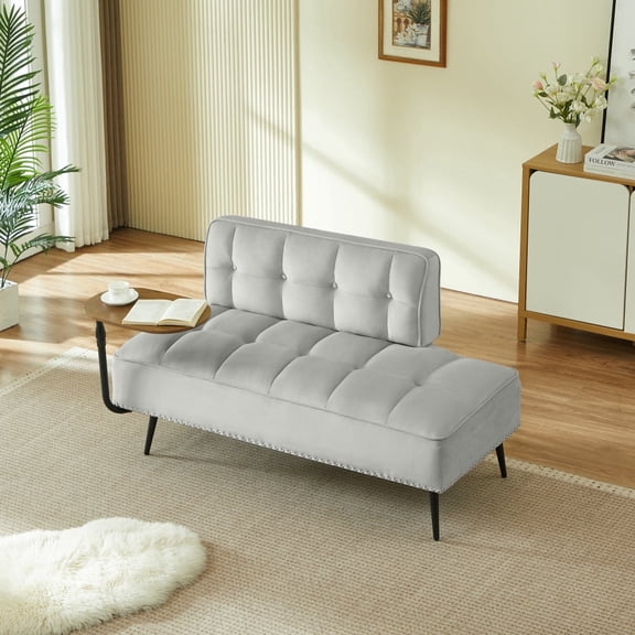 WRXELAN 54" 2-Seat Velvet Loveseat Sofa with Rotating Side Table, Memory Foam Cushions, Luxurious Elegant Design for Apartment Bedroom Studio, Gray