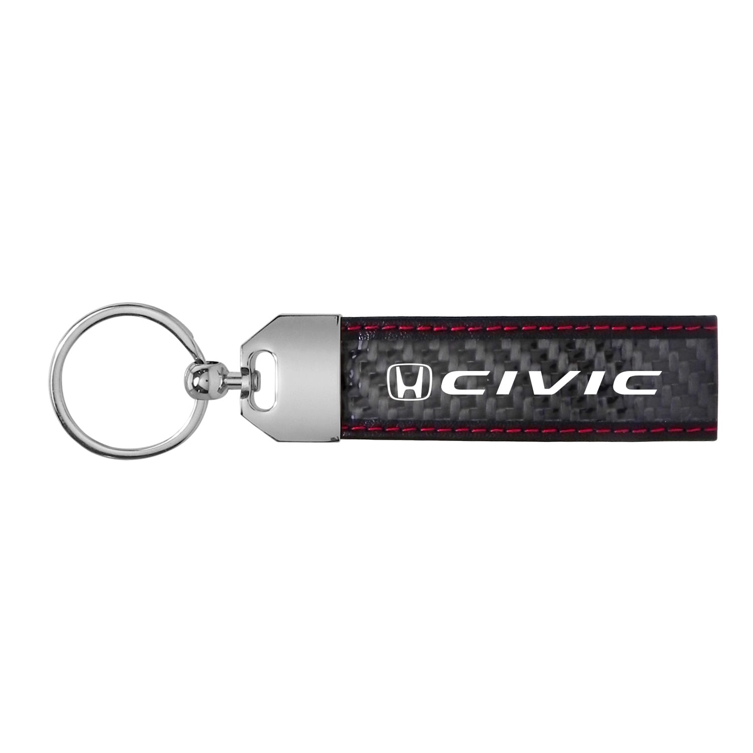 Honda Civic Real Black Carbon Fiber Loop Strap Key Chain with Red Stitching