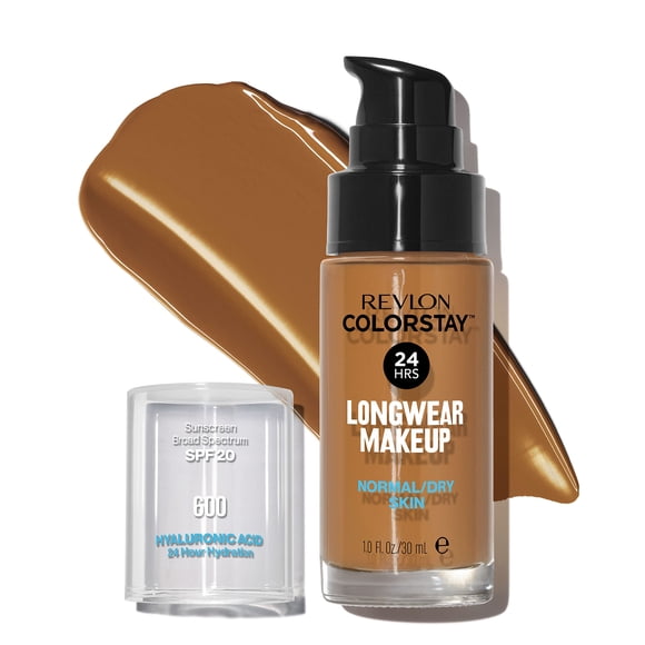 Revlon Liquid Foundation ColorStay Maquillaje facial para piel normal y seca SPF 20 Cobertura media-completa de larga duración con acabado natural Sin aceite 600 Canela 1 Fl Oz
