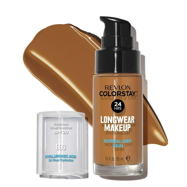 Revlon Liquid Foundation ColorStay Maquillaje facial para piel normal y seca SPF 20 Cobertura media-completa de larga duración con acabado natural Sin aceite 600 Canela 1 Fl Oz