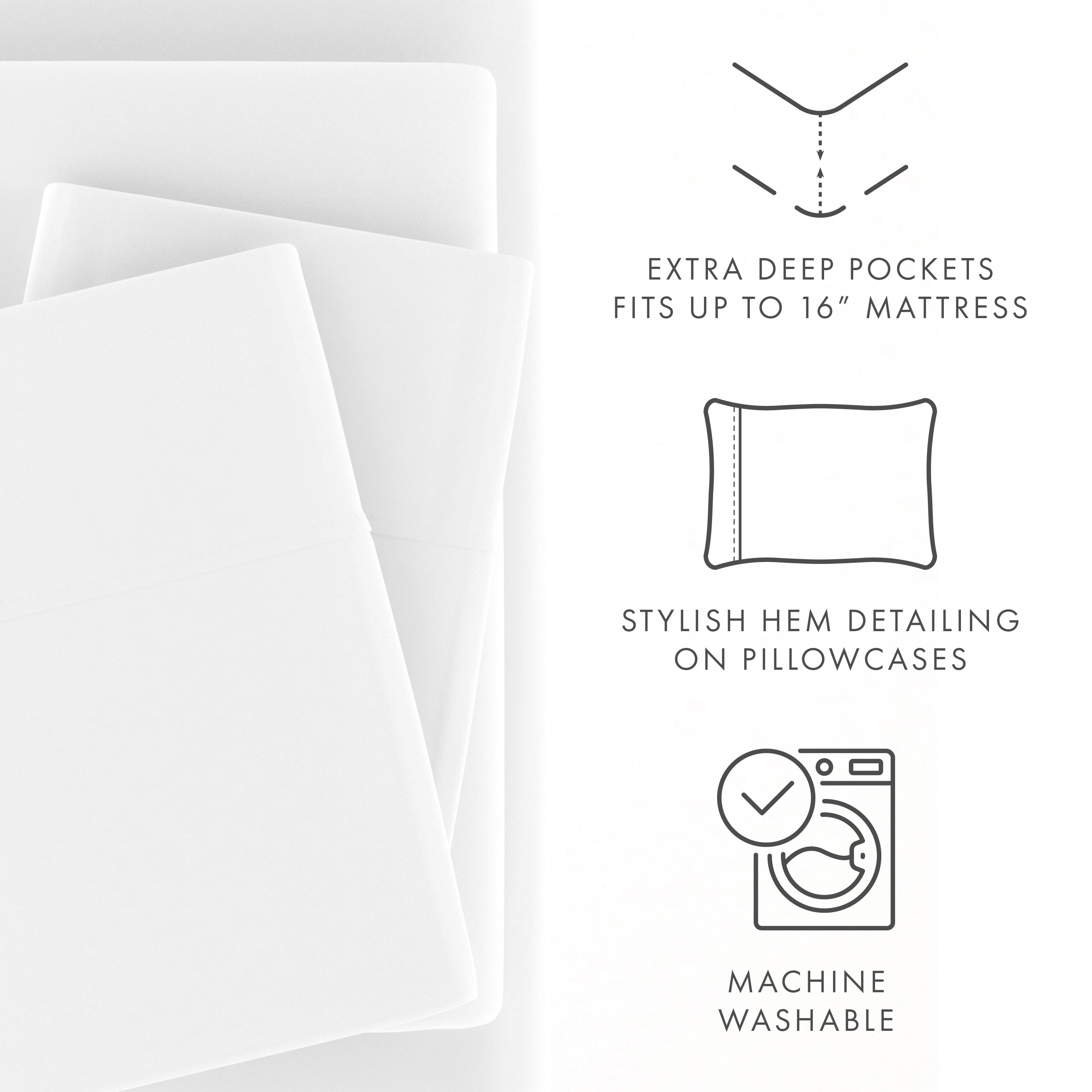 Noble Linens 4 Piece Solid Microfiber Bed Sheet Set, White, TwinXL