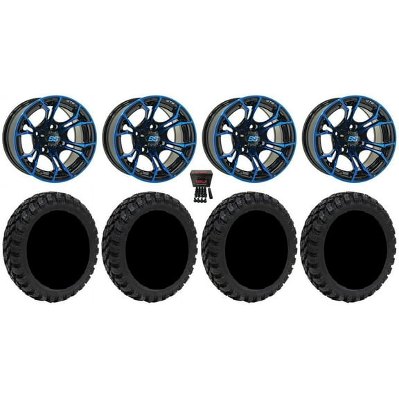 GTW Spyder 12" Golf Cart Wheels Blue 20" Nomad Tires E-Z-GO & Club Car