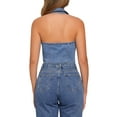 thumbnail image 3 of INSPIRE CHIC Women's Top Denim Halter Zipper Up Collared Sleeveless Jean Tank Tops L Light Blue, 3 of 5