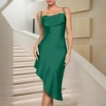 thumbnail image 6 of yillto Womens Satin Dress Wrap V Neck Ruched Silky Formal Party Wedding Drawstring Midi Dresses, 6 of 7