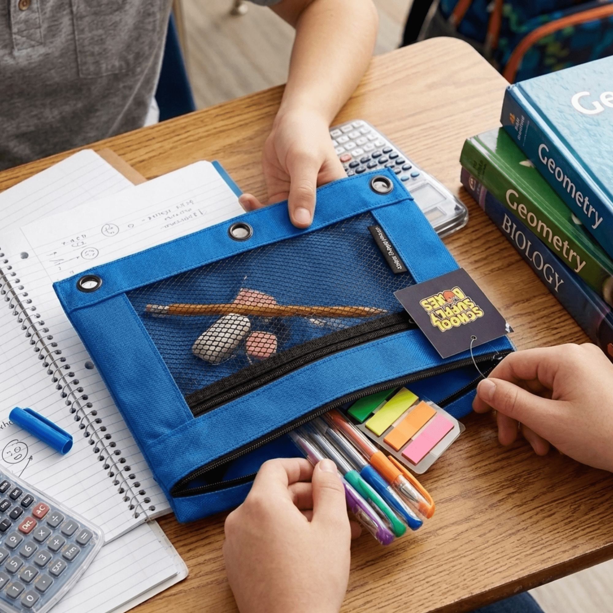 School Supply Boxes | 3 Ring Pencil Bag / Binder Pouch  | 96 Pack | Blue Pencil Bag / Binder Pouch