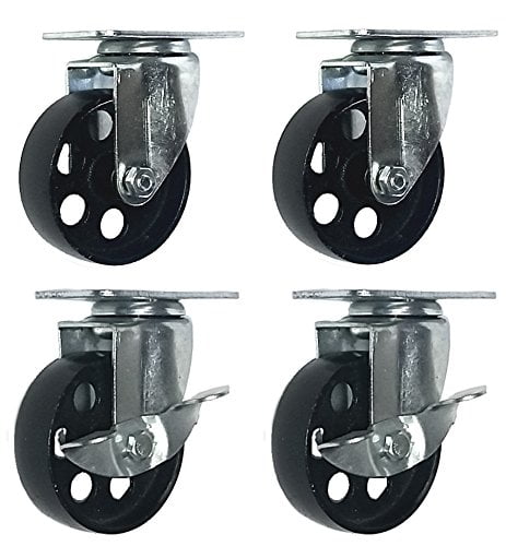 12 All Steel Swivel Caster Wheels w Brake Lock Heavy Duty Steel 3/" Combo