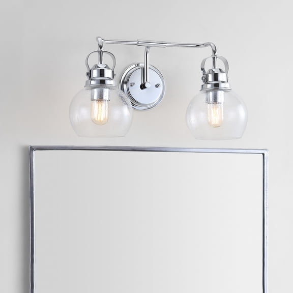 JONATHAN Y Shirley 17.5" 2-Light Metal/Seeded Glass Vanity Light, Chrome