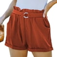 thumbnail image 1 of Pantalones cortos de cintura elástica para mujer, color naranja, tiro alto, bolsillos, corte recto, estilo informal, para verano, 1 of 6