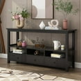 thumbnail image 6 of Vintage Console Table with 3 Drawers and Open Shelves, Wooden Console Table Coffee Table for Living Room Entry Bedroom, Black, 6 of 9
