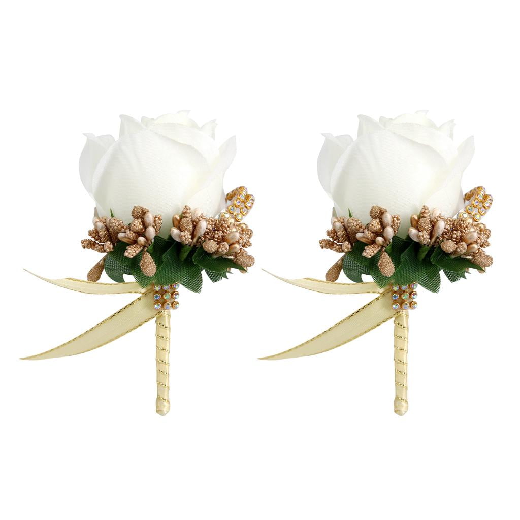 Bridal Groom Bride Boutonniere Artificial Corsage Flower Brooch Rose Cloth NEW 