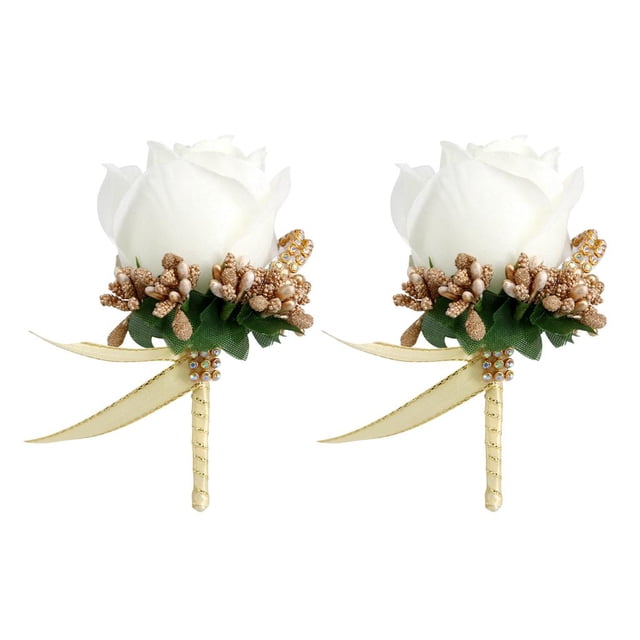 2 Piezas De Ojal Botones Novio Novio Mejor Hombre Rosa Flores De Decoración -