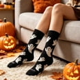 thumbnail image 3 of Huowey Halloween Socks For Men Women Crew Socks Ghost Pattern Halloween Gift Fall Winter Cozy Festival Party Socks,Black, 3 of 6