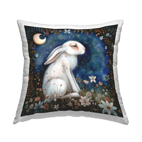 Stupell Industries White Rabbit Forest Scene Decorative Printed Throw Pillow Design by The Dutch Lady.