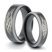 TungstenMasters Roberto Ferrini Design HIS & HERS 8MM/6MM Tungsten Carbide Black Tribal Design Laser Engraved Comfort Fit Wedding Band TWO RING SET (Available Sizes 4 - 14 Including Half Sizes)
