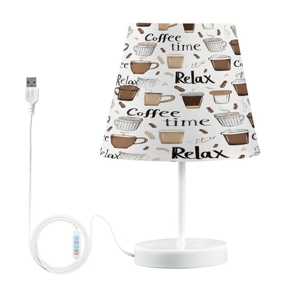 Ryvnso LED Bedside Table Lamp Coffee Cups Pattern Bedroom Desk Lamps Nightstand Lampshade M