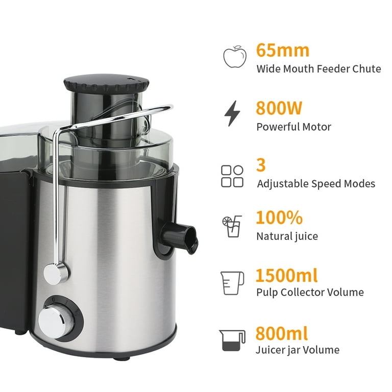 Juicer Machines Vegetable and Fruit, Small Compact 800W Centrifugal juicer,  Quick Extract High Yield Pure Juice, 3'' Wide Mouth, Easy Use & Clean,  Stainless Steel, Quiet, Anti-drip, Overheat Protect 