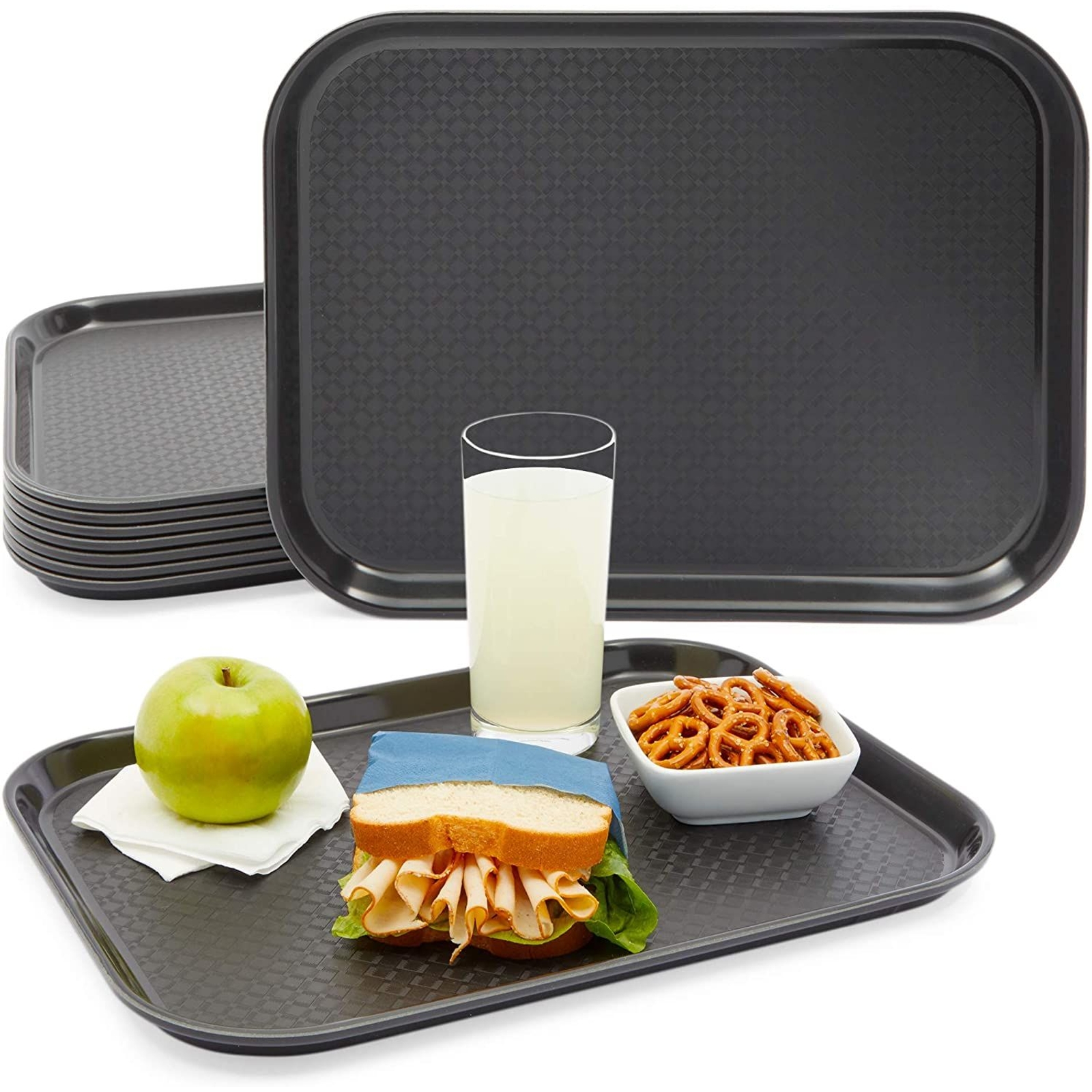 8 Pack Plastic Nonslip Serving Tray for Cafeteria, School Lunch, Fast