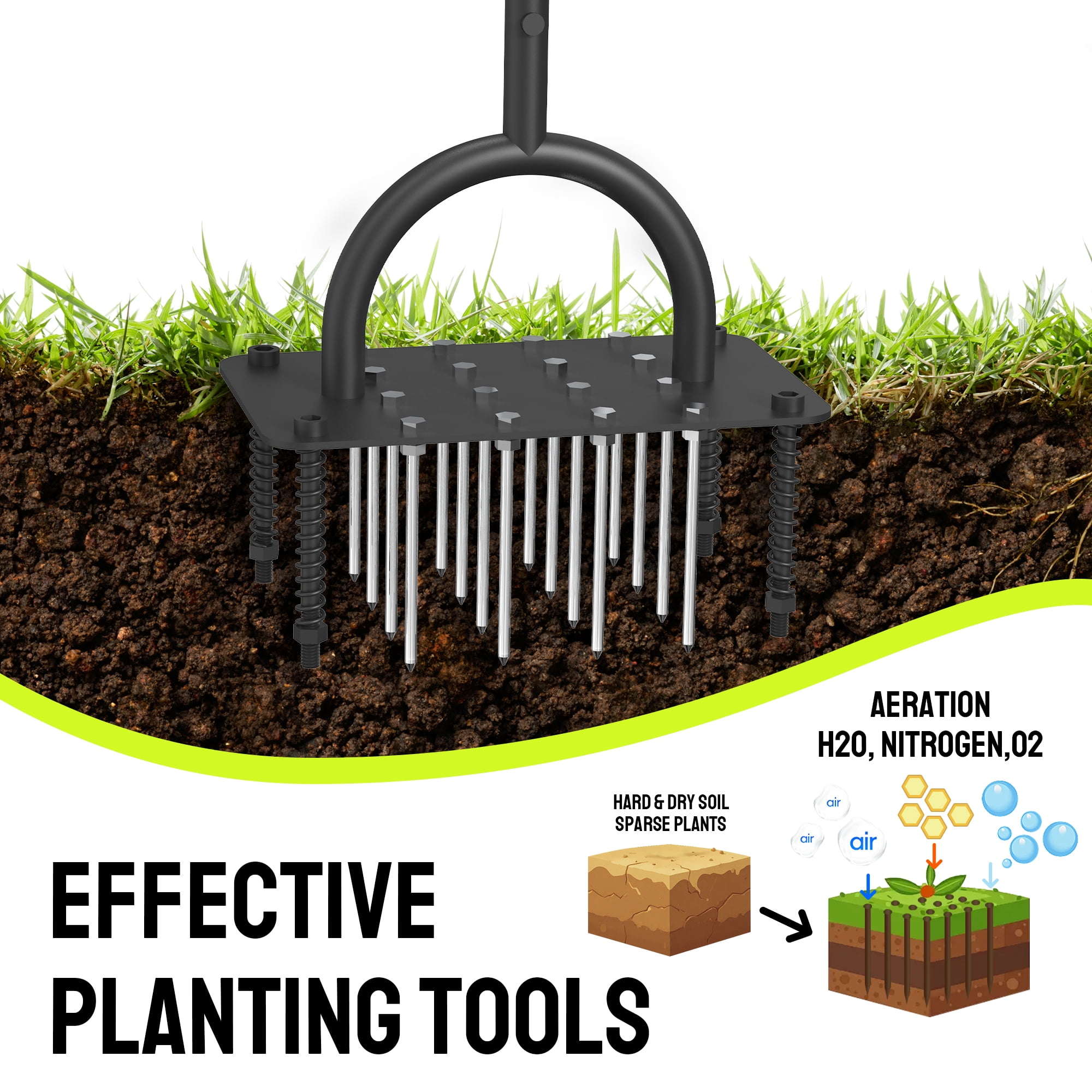 Steelite Lawn Aerator Tool,Grass Aerator with 16 Steel Spikes, Auto-Cleaning Spring Design,Manual Grass Aerators for Lawn, Yard, Garden Soil Loosening & Aeration
