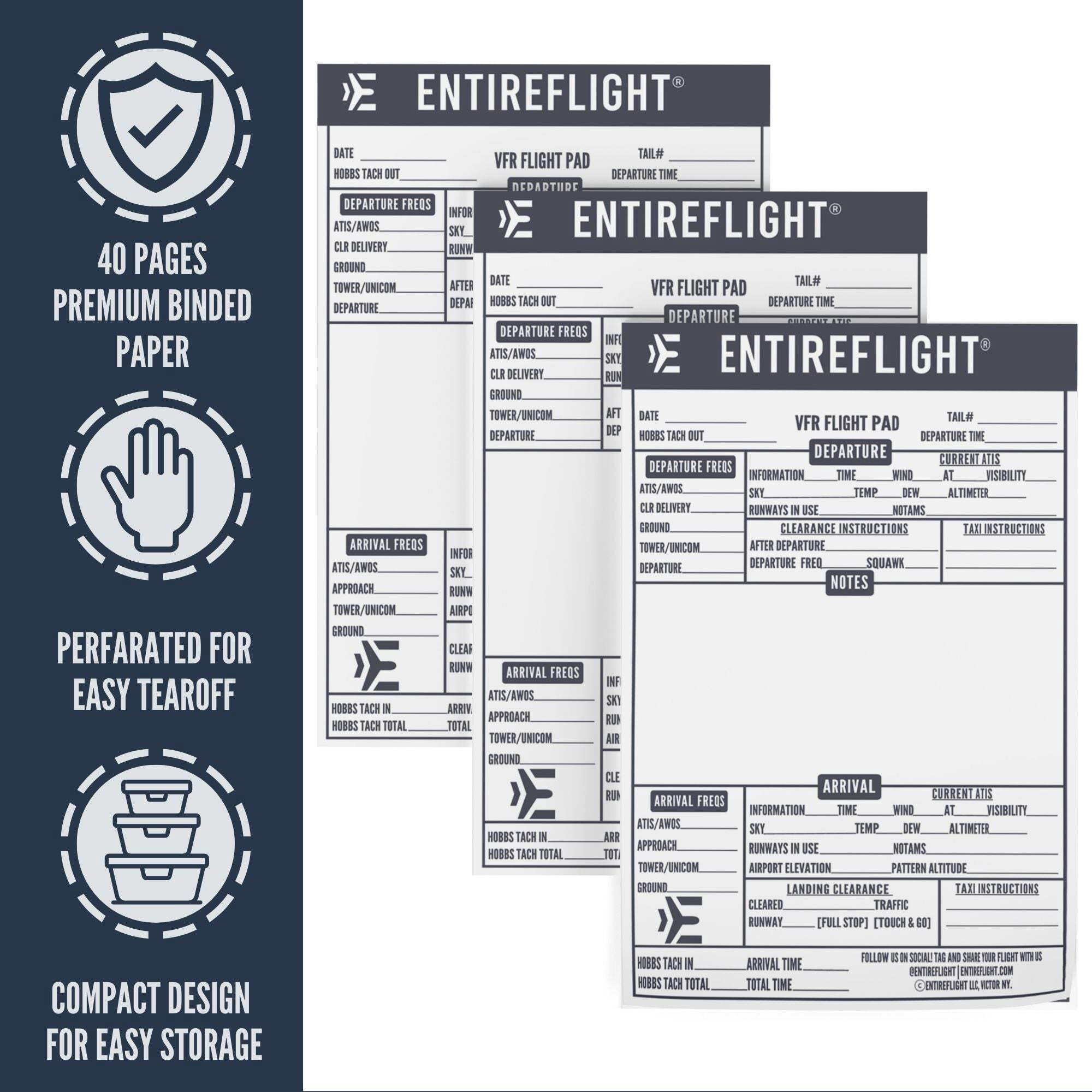 EntireFlight Pilot Knee Board Notepads with 50-Page Pre-Structured Sheets, 3 Pack
