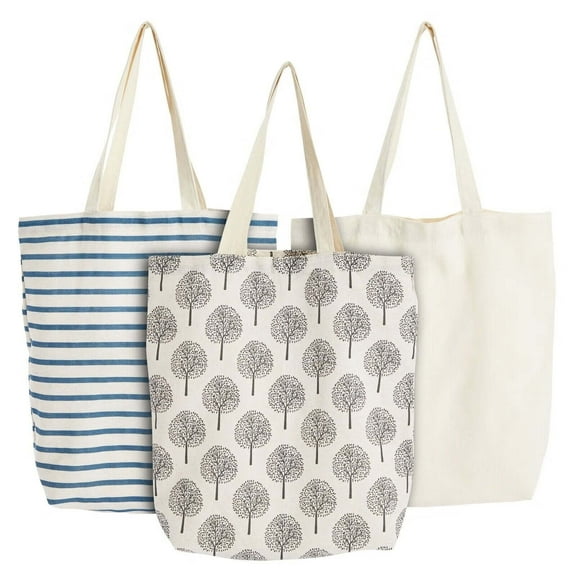 Reusable Grocery Tote Shopper Bag - 3 piece Eco Friendly Cotton Grocery Shopping Bags - Nolvety Shopper Tote Craft & Gift bag with Handles - Heavey Duty Daily Craft & Gift Bags