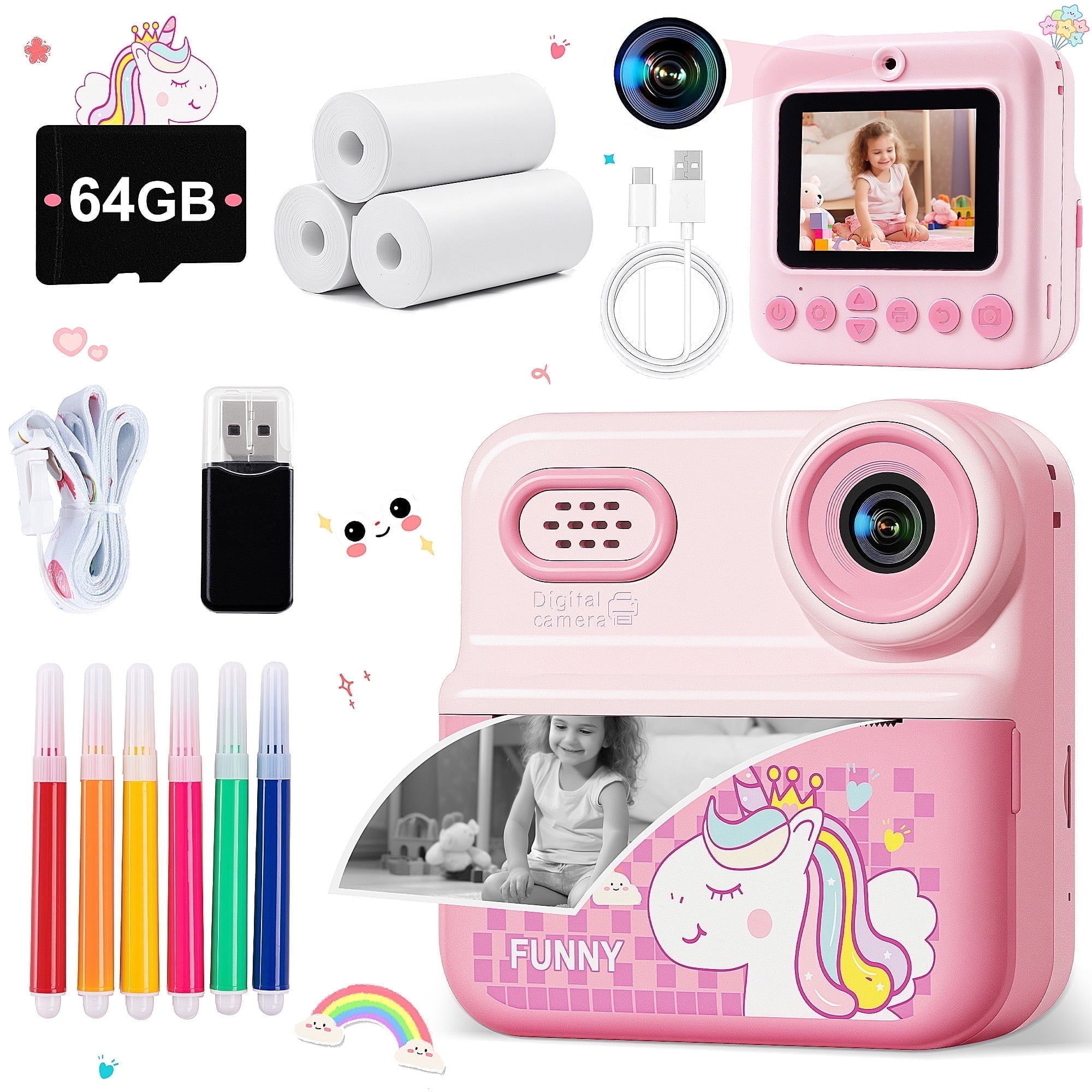 ALLJOY Instant Print Kids Camera with 64GB SD Card, Pink photo 1