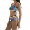 thumbnail image 2 of Women's Scoop Neck Tropical Criss Cross High Waist Bikini Swimsuit, Blue, 2 of 4