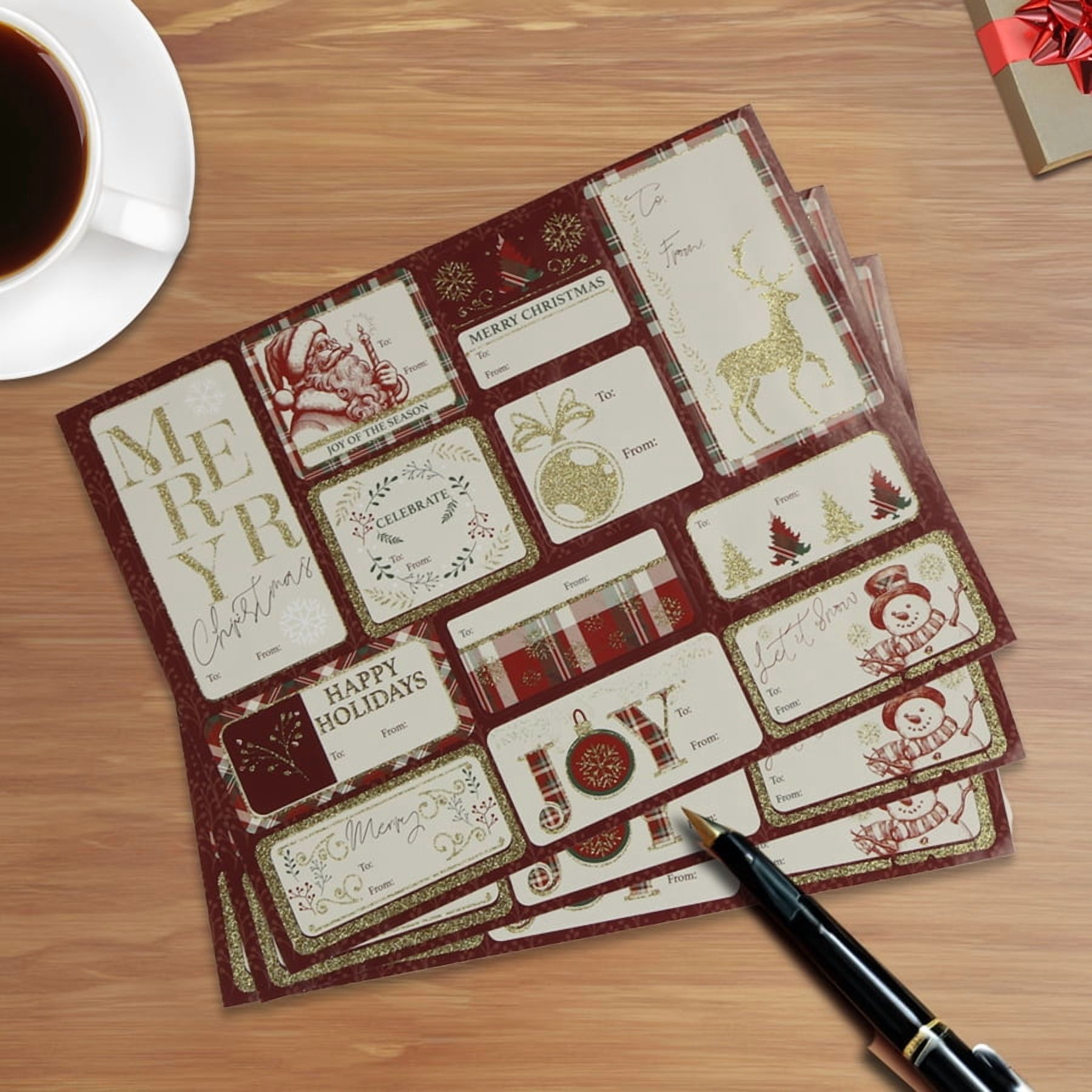 36 étiquettes cadeaux pelables et autocollantes de Holiday Time en classic rouge et verte Noël