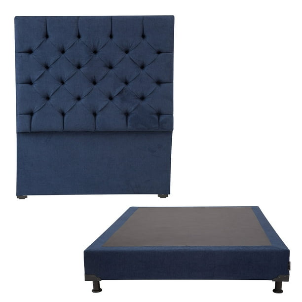 Box Base Cama Individual + Cabecera Capri Azul