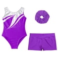 thumbnail image 3 of TiaoBug Gymnastics Leotards for Girls Dance Unitards with Shorts and Hairband Skating Jumpsuit Activewear Set Purple 8, 3 of 5