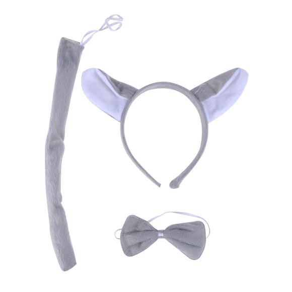 Conjunto de 3 piezas para niños y adultos, con orejas de lobo, diadema, pajarita y cola, disfraz de fiesta para cosplay