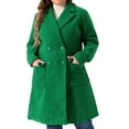 thumbnail image 1 of Abrigos de invierno largos para mujeres de tallas grandes Agnes Orinda, con solapa de muesca, de doble botonadura, tipo trench, 2X, verde, 1 of 6