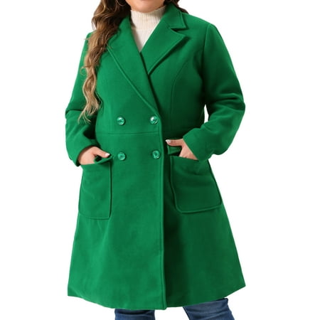 Agnes Orinda Women s Plus Size St. Patrick s Day Long Winter Coats Notch Lapel Double Breasted Pea Trench Coats 1X Green