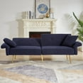 thumbnail image 4 of Modern Dark Blue Teddy Upholstered Loveseat Sofa with Side Pocket, 85×80×75cm, Solid Wood Frame, 4 of 10