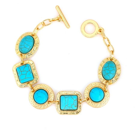 Double Wrap Around Bracelet - TAZZA WOMEN'S GOLD-TONE METAL TURQUOISE WRAP AROUND BRACELETS